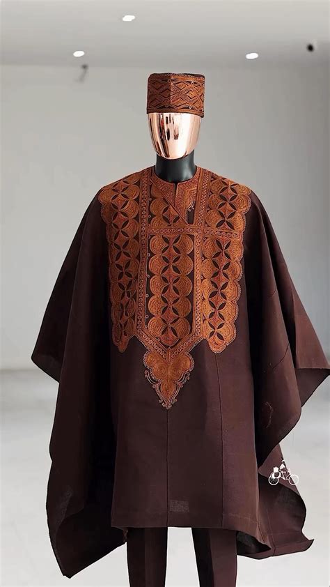 Brown Agbada with Copper Embroidery